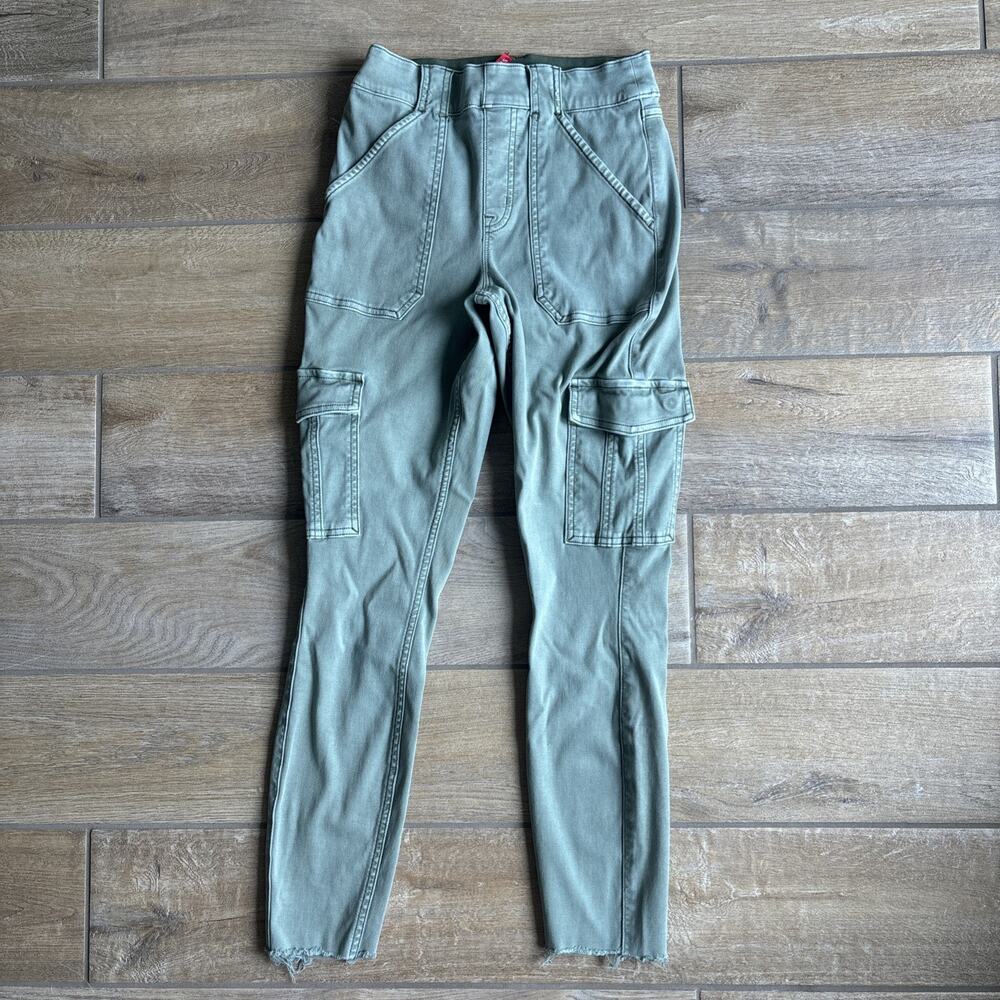 Spanx Womens Size Small Jeans Pull‎ On Olive Green Cargo Slimming Raw Edge Ankle